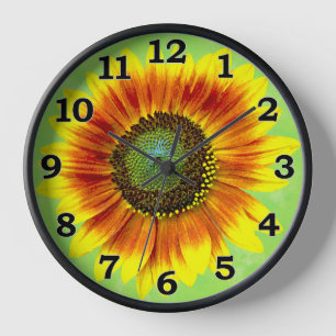 Horloge Sunflower Floral Yellow and Green Flower Garden