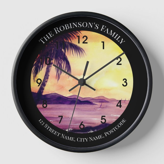 Horloge Sunset à Tropics Painting by Farida Greenfield (Recto)