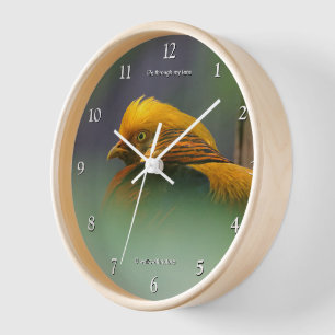 Horloge Superbe Oiseau de faisan doré entre les Feuille