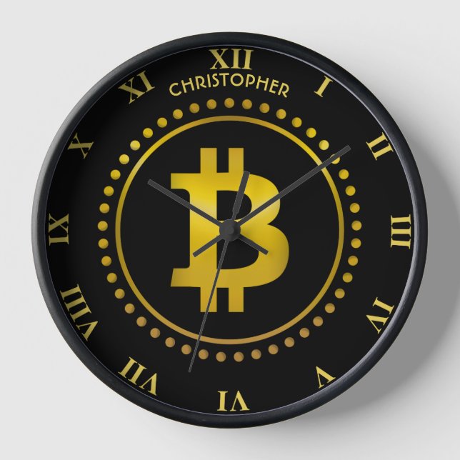 Horloge Symbole Bitcoin doré drôle Cryptomonnaie HODL (Recto)