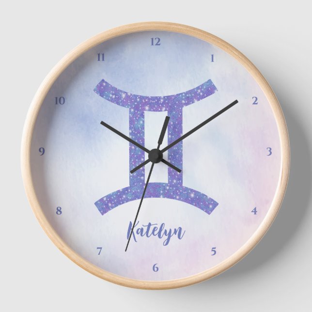 Horloge SYMBOLE D'Astrologie Gemini Cute Personnalisable (Recto)