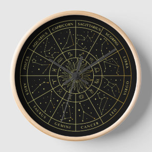 Horloge Symbole Zodiac horoscope constellations carte or
