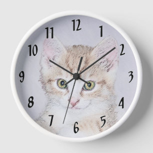 Horloge Tabby Jaune Peinture Chat - Cute Original Chat Art