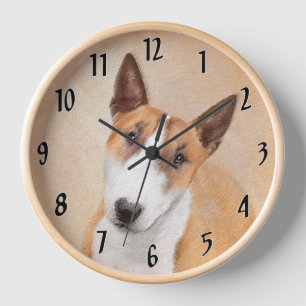 Horloge Tabouret miniature Terrier Peinture - Art Chien or