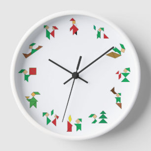 Horloge - Tangrammes des elfes de Noël