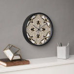 Horloge Taupe beige Brown Noir Blanc Bohème Art<br><div class="desc">Belle mosaïque contemporaine taupe beige brun, noir et blanc de couleur Bohême motif. Design moderne, branché, éclectique et tendance pour le décorateur intérieur de la maison artistique ou artsy branché, style d'art rétro vintage ou abstrait amoureux de motifs géométriques. Disponible sur une variété d'accents de décoration populaire et d'accessoires tendance...</div>