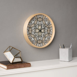 Horloge Taupe Brown Gris Beige Hip Bohême Art Motif
