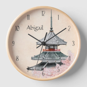 Horloge Temple japonais personnalisé fleurs de cerisiers J