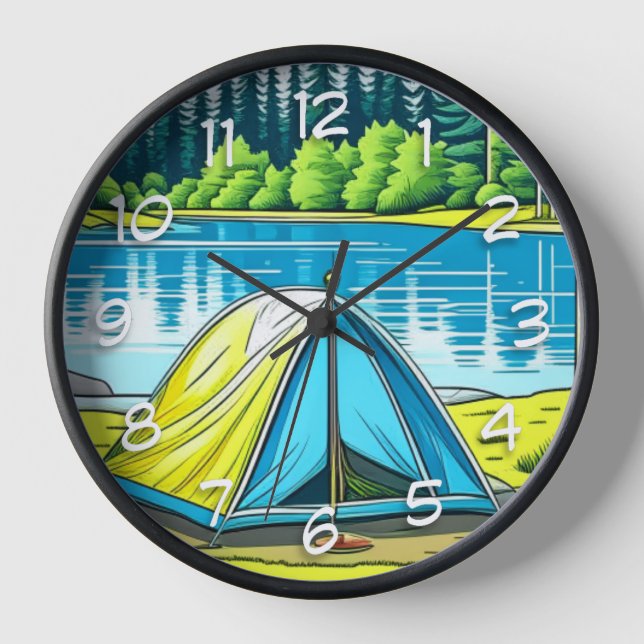 Horloge Tente Thème Camping Nature dans les Bois (Recto)