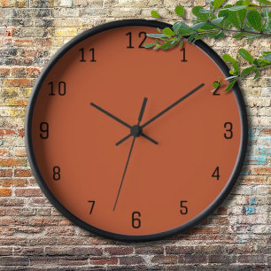 Horloge Terracotta Orange Solide Couleur Chaleureuse & Con