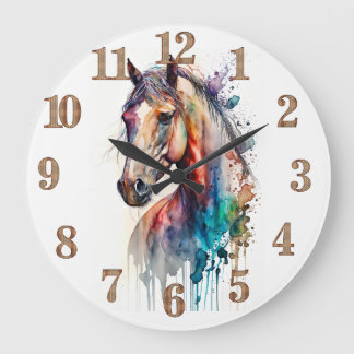 Horloge tête de cheval équestre aquarelle