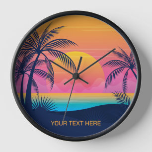 Horloge Texte personnalisé Coucher de soleil sur l'île tro