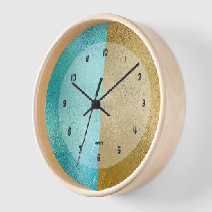 Horloge Texture irisée brillante or et turquoise
