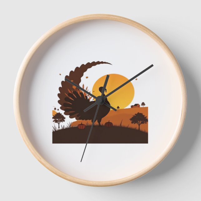 Horloge Thanksgiving Turquie Silhouette - Sunset Harvest S (Recto)