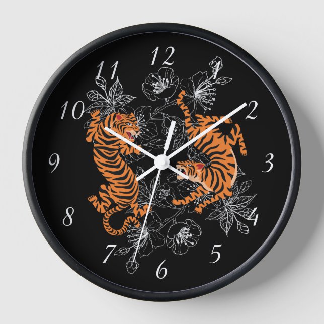 Horloge Tigers japonais style Art Arrière - plan noir (Recto)