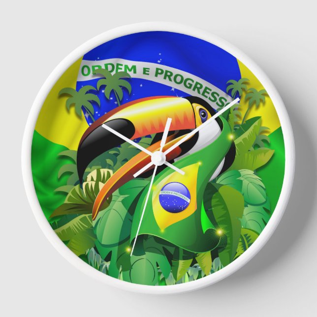 Horloge Toco Toucan avec drapeau brésilien (Recto)