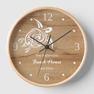 Horloge Tortue blanche Faux Bois Arrière - plan Nom rustiq
