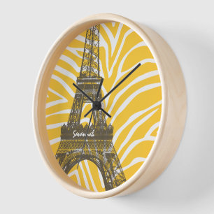 Horloge tour Eiffel rose jaune personnalisé