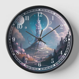 Horloge Tour Whimsical Paysage Imaginaire Art