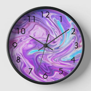 Horloge Tourbillon de liquide bleu violet abstrait