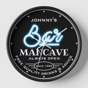 Horloge Toute barre de nom Mancave Blue Black Slogan