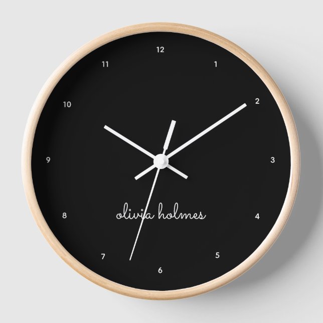 Horloge Trendy Monogram | Name de script noir moderne (Recto)