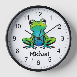 Horloge Trendy Personnalisé Cute Happy Green Frog