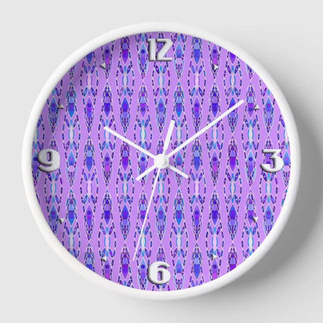 Horloge Tribal Batik - Lavande, Bleu et Violet (Recto)