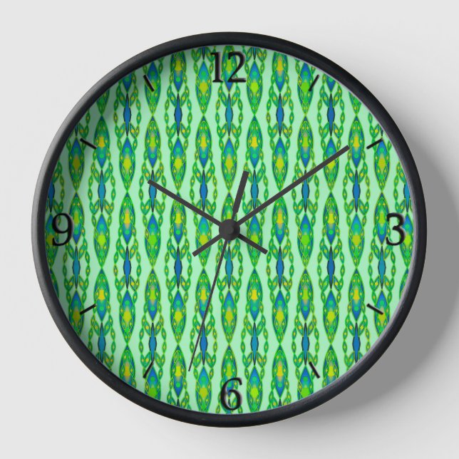 Horloge Tribal Batik - Mint, Emerald Green et Blue (Recto)