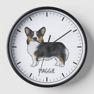 Horloge Tricolore Noir Pembroke Corgi Gallois Et Nom