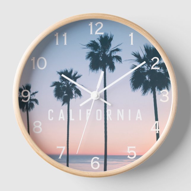 Horloge Tropical Pastel ombre Pink & Blue Palm Tree Sunset (Recto)