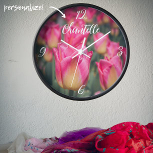 Horloge Tulières à ressort de style vintage rose