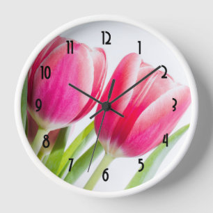 Horloge Tulipes roses avec Feuille vert photo