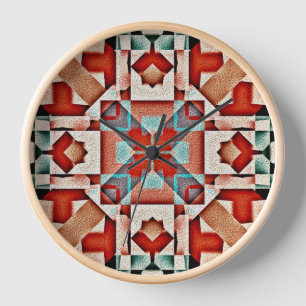Horloge Turquoise bleu rouge rouille Terra Cotta Motif d'a