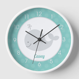 Horloge Turquoise Gris Baleine Baby Nursery Nautical Kids