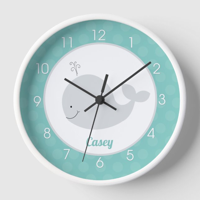 Horloge Turquoise Gris Baleine Baby Nursery Nautical Kids  (Recto)