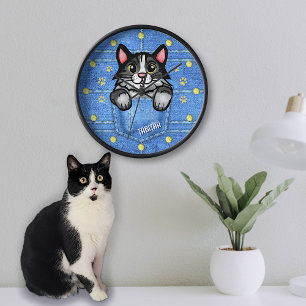 Horloge Tuxedo Chat à Faux Denim Poche avec nom personnali