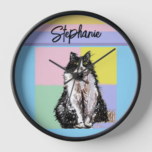 Horloge Tuxedo Chat Pastel Couleurs Rose Girls Nom