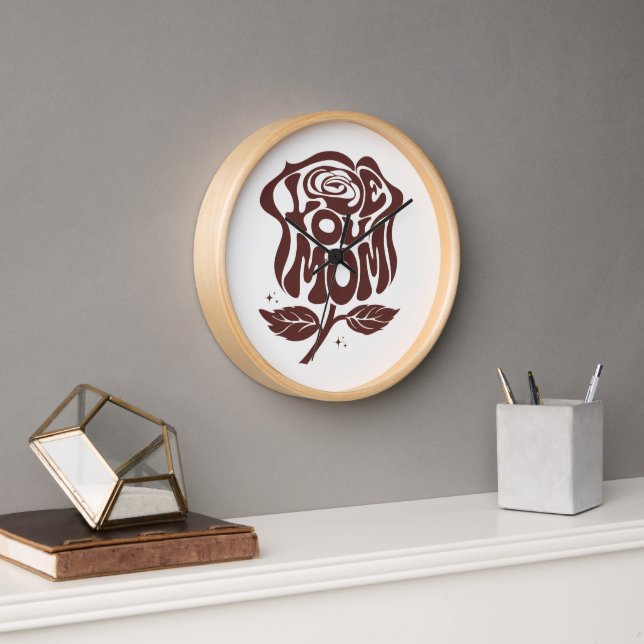 Horloge Typographie de rose pour maman que j'aime (Bureau)