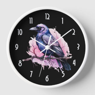 Horloge Un Corbeau noir sur une branche