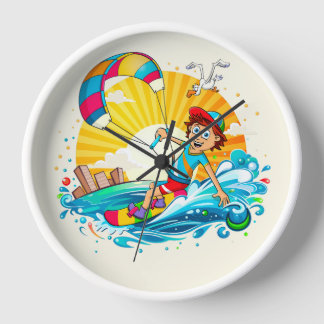Horloge Une illustration de surfing de couleur douce.