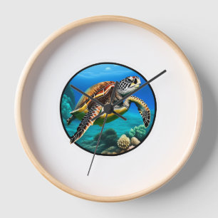 Horloge Une tortue de mer conviviale nageant dans l'océan