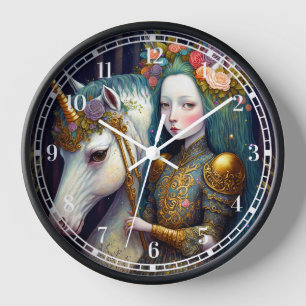 Horloge Unicorn et Lady Imaginaire Art