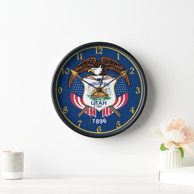 Horloge Utah : Le drapeau américain de l'État de la ruche, (Maison)