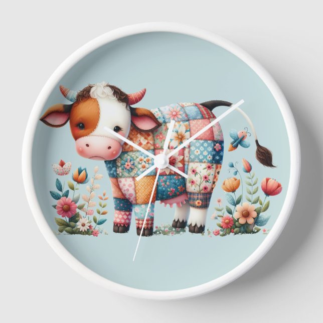 Horloge Vache à écorce lunaire aux accents floraux (Recto)