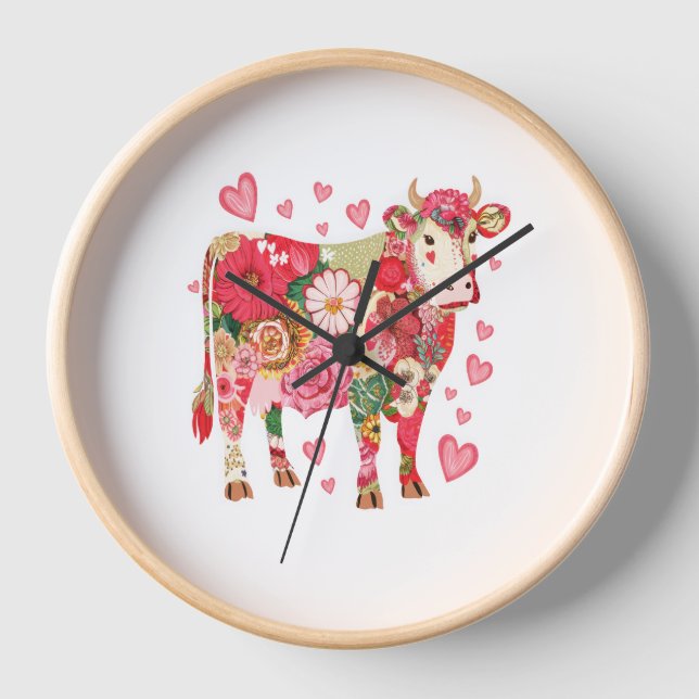Horloge Vache florale, Vache mignonne Design (Recto)