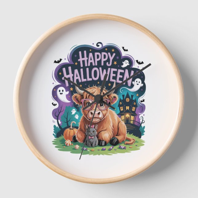 Horloge Vache Halloween Cute Highland (2) (Recto)