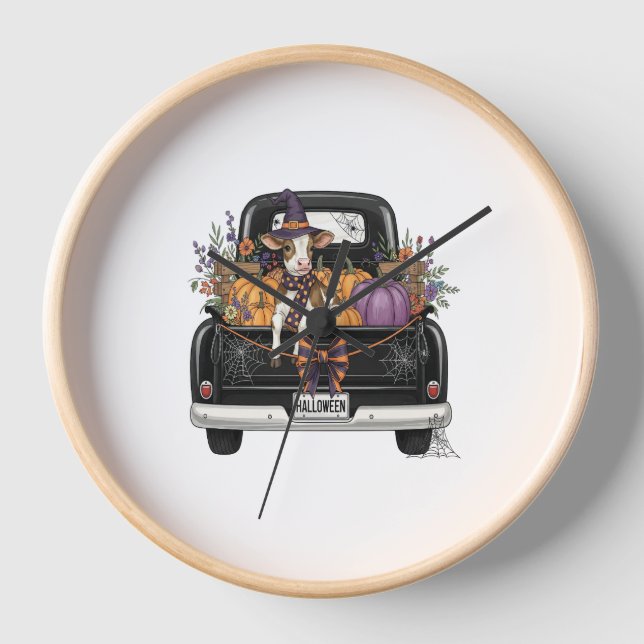 Horloge Vache Halloween Highland avec camion (Recto)