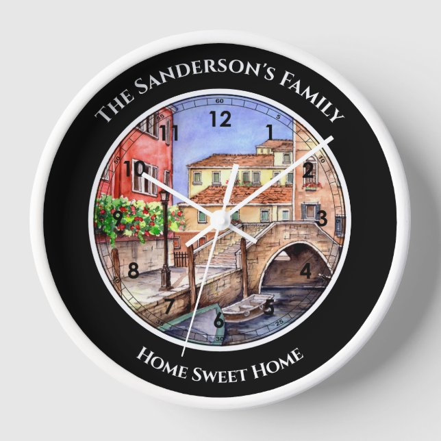 Horloge Venise Italie Stylo et laver aquarelle peinture (Recto)