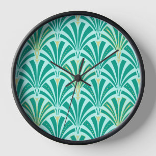 Horloge Ventilateur Art déco motif - turquoise sur aqua